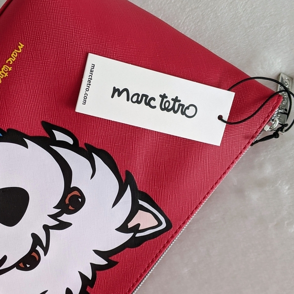 marc tetro Westie Large Zip Top Cosmetic Case Pouch Bag PVC Saffiano Red NWT - Picture 14 of 14